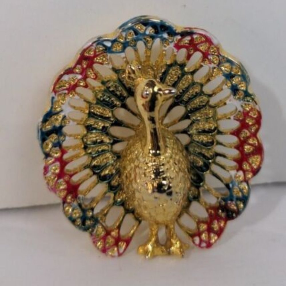 Gerry's Brooch Turkey Motif Painted and Gold Tone